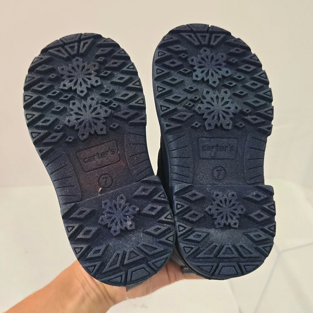 Carters Toddler Boy Snow Boots Blue Gray Hook and Loop Winter Shoes 7M DELTHA